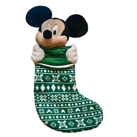 Vintage Mickey Mouse Plush Stocking Christmas Velvet Holiday Knit Home Decor - Picture 1 of 5